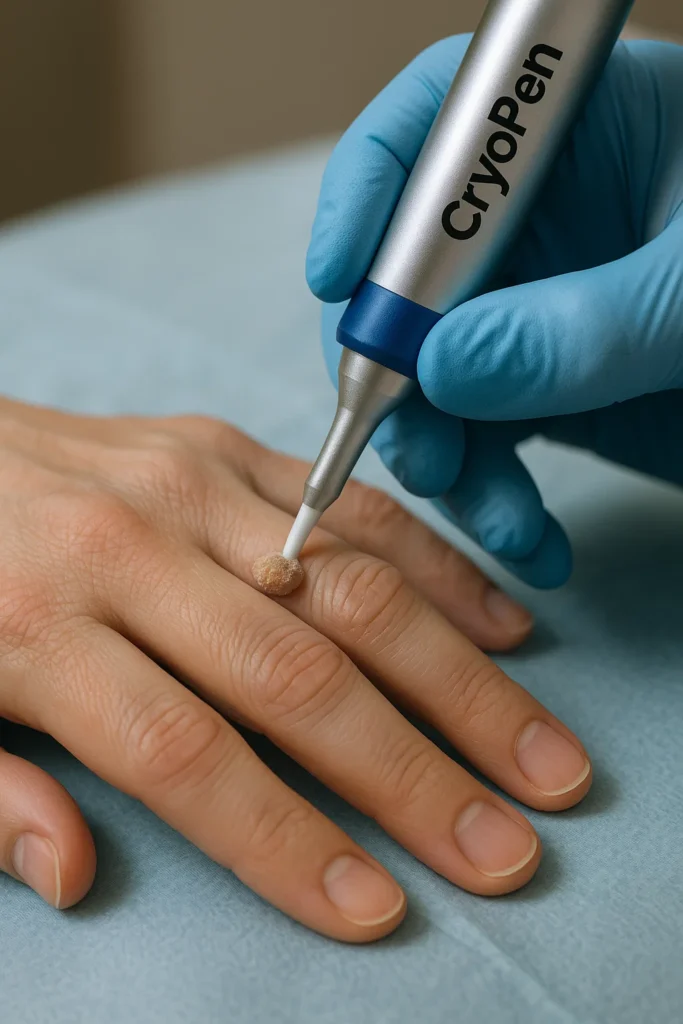 example of cryopen wart removal Suffolk treatment on a persons finger