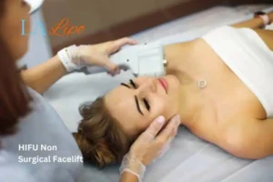 Woman having Hi-Fu to reduce wrinkles Suffolk.