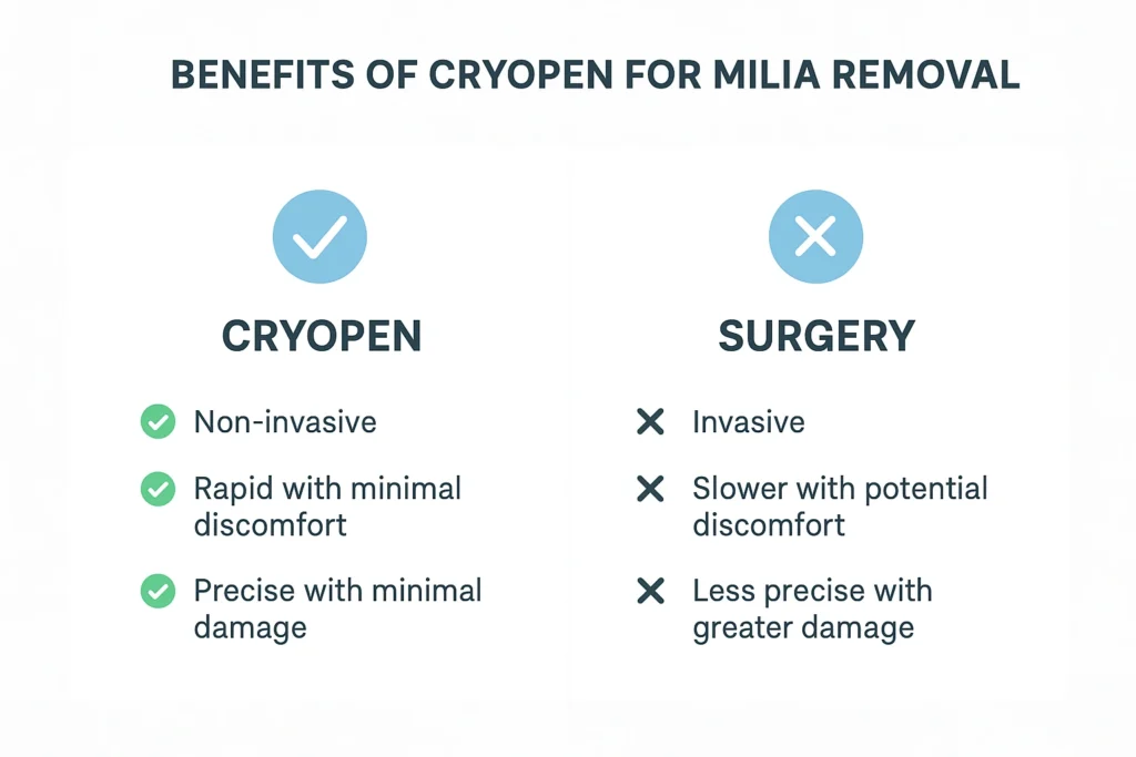 Benefits of cryopen for milia removal Suffolk compared to surgical treatments.