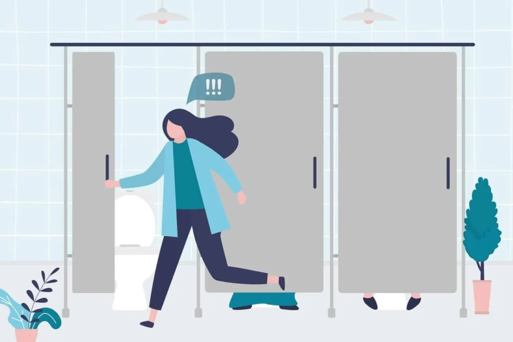 graphic of Urine incontinence Suffolk woman running to the toilet.